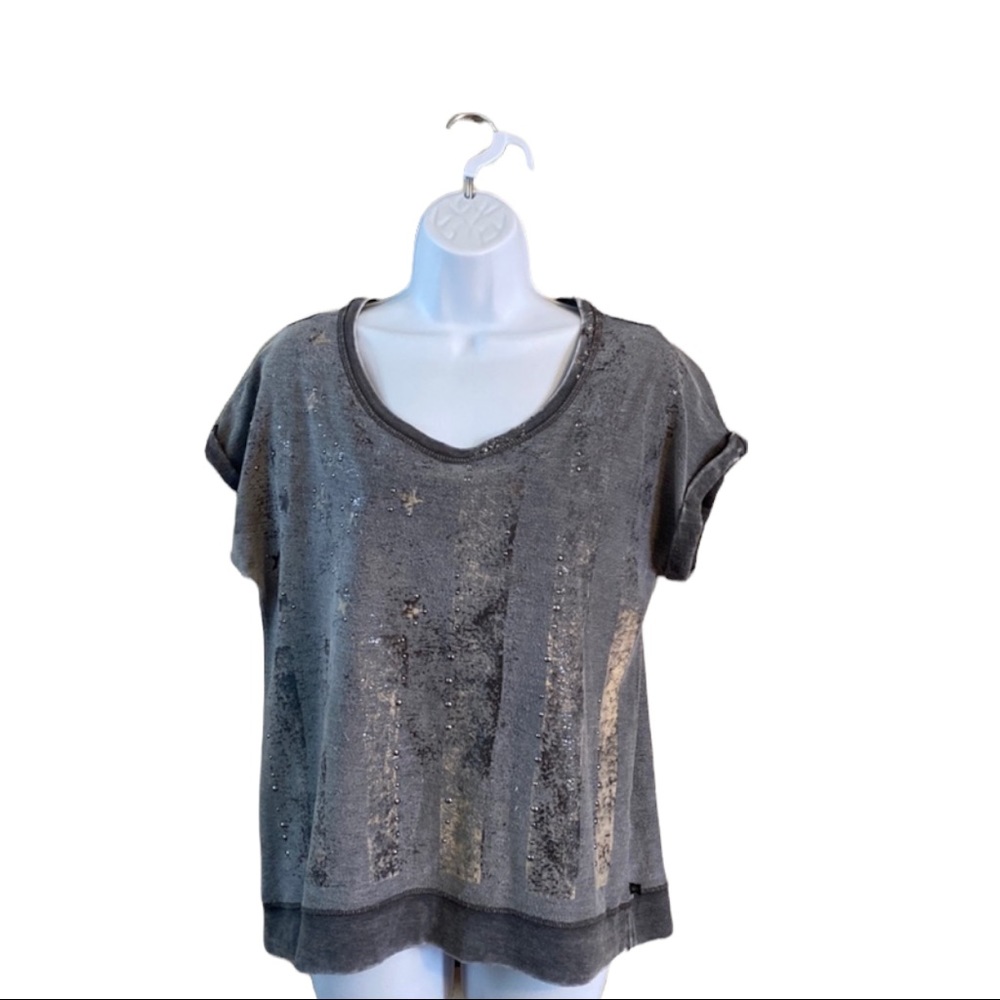 Rock & Republic Gray Metallic Accent Short Sleeve Sweatshirt